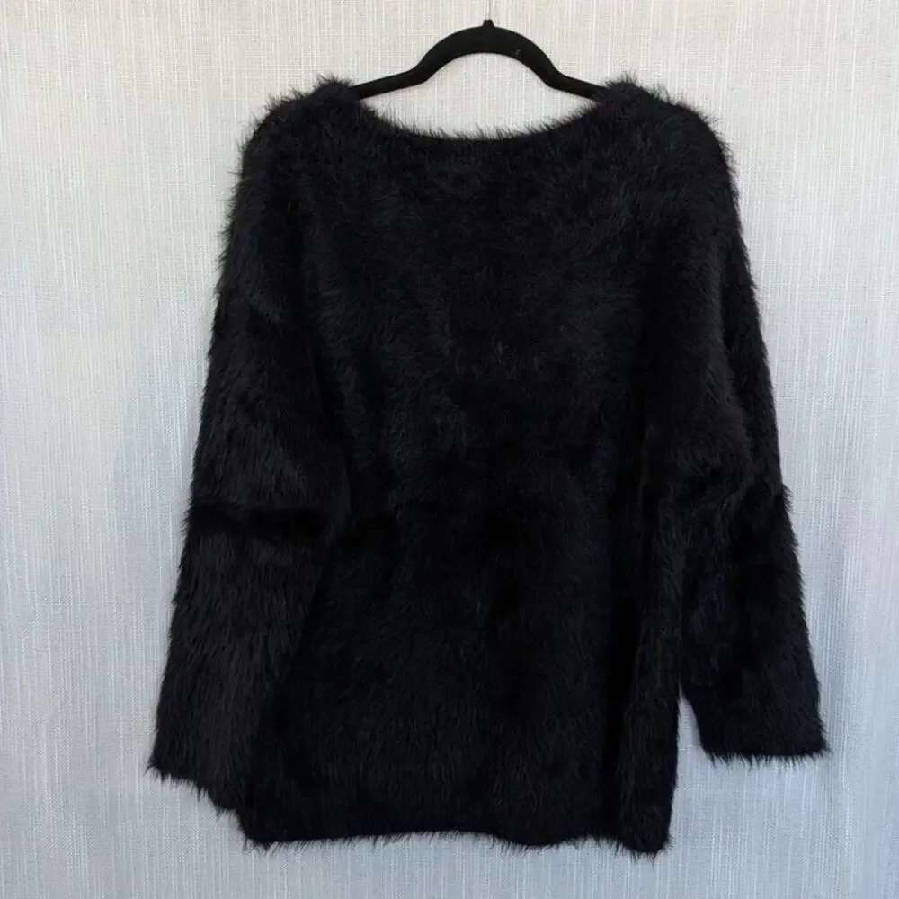 Prod Bldg Kitty Fluffy Sweater Womens S Black Knit Long Sleeve Oversized